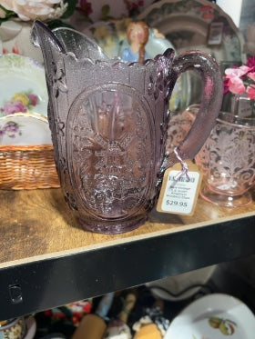 Purple  Rare Vintage L.E. Smith Amethyst Windmill Glass Pitcher, 6.5x6 invhes