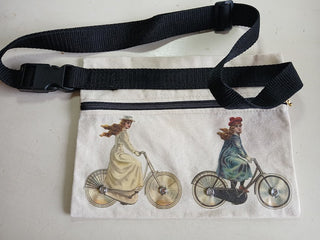 Fanny Pack, Vintage Women riding bike, adjustable