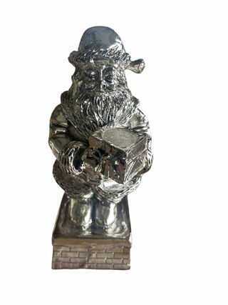 Vtg Christmas Silver Plated Metal 7.5" Santa Claus Figure Music Box Holiday-RSV|130694