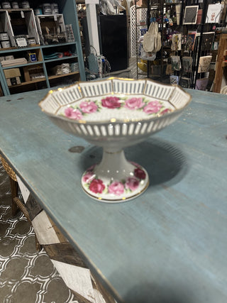 Schumann Bavaria Arzberg Germany Melrose Roses & Gold Trim Reticulated Compote #62 VV MTS|145321