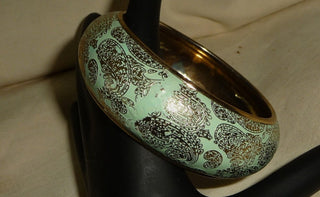 Bangle Bracelet Gold Tone & Pale Blue enamel with Paisley Design #62 VV MTS