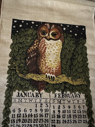 Vtg 1976 Linen Owl Hanging Wall Calendar RCD|101073
