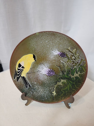 Brumm Signed Enamel on Copper 6" Plate w/Bird Each RCD|82318