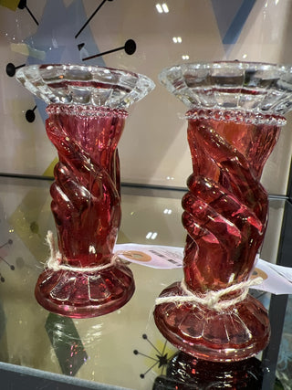 Fenton Ruby Hand/Torch Candleholders (set of 2)|53498