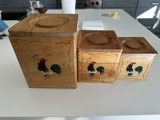 VTG Woodpecker Woodware Rooster Canister Set MTS