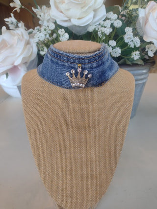 Denim Choker with Crown|115047