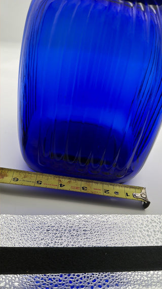 Vintage Large Artland Cobalt Blue Ribbed Glass & Silver Canister #63 VV MTS