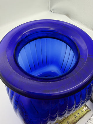 Vintage Large Artland Cobalt Blue Ribbed Glass & Silver Canister #63 VV MTS