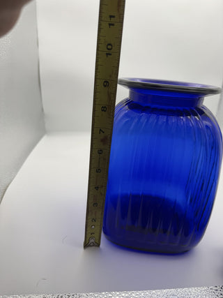 Vintage Large Artland Cobalt Blue Ribbed Glass & Silver Canister #63 VV MTS