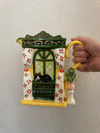 Cozy cat in window vase decorative pitcher|58867