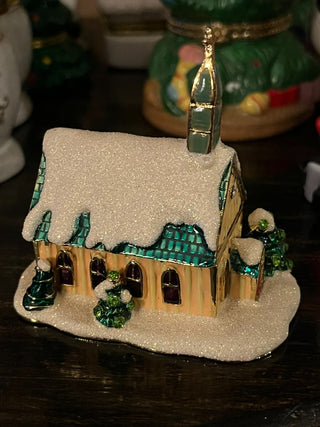 Vintage Pewter Church Hinged Trinket Box RSV|123734