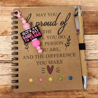 Notebook w/Matching Pen & Beaded Keychain/Bag Tag attachement 4.09"x5.31" It's A Good Day To Teach RSV|71119
