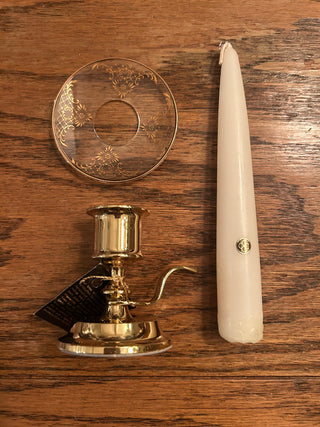 Brass Candlestick Holder with Candle, 3 Pieces   MTS|138503