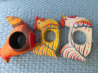 Set of 3 wood chicken napkin rings RCD