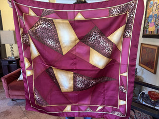 #62 VV Burgandy, Leopard & Gold Scarf  34"MTS