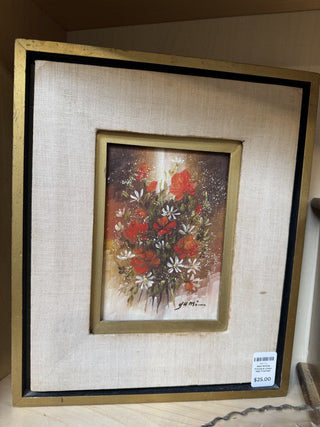 Red White Flowers Linen Mat Framed MTS