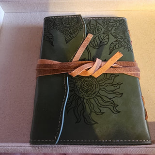 Green  faux leather junk journal w embossed floral|87764