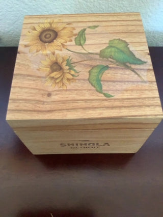 Wooden Shinola Detroit Empty Box Sunflower design