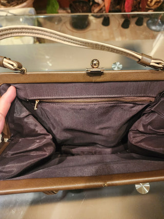 1960s Purse Vinyl Tan w/  Brown Trim|78189