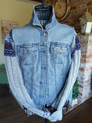 Denim Sweater Sleeve Jacket|125428