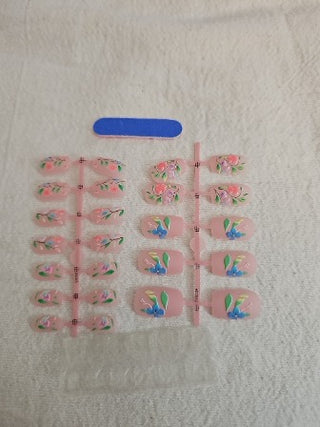 Pink w/ Flowers Press On Nail set