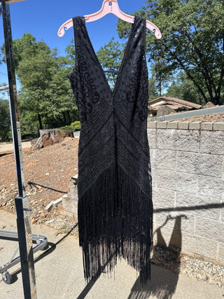 #91 Babeyond 1920s Flapper Dress Black Sequin Beaded Fringe Gatsby Women’s Size M RSV