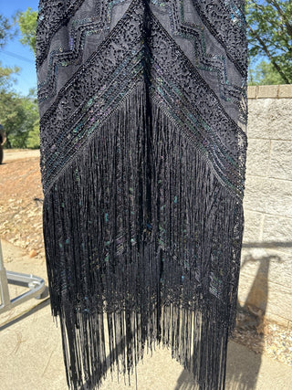 #91 Babeyond 1920s Flapper Dress Black Sequin Beaded Fringe Gatsby Women’s Size M RSV