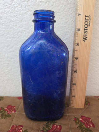 Genuine Phillips Colbalt Blue Glass Bottle, 7" Tall, RCD|113052