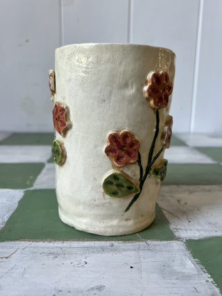 VTG Handmade Floral Ceramic Vase F&M|91792