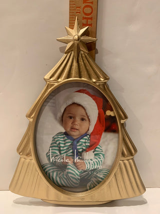 11” gold tree shaped photo frame|125643