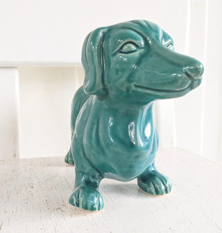Vintage MCM Dachshund Teal Glazed Figurine #62 VV MTS|100663