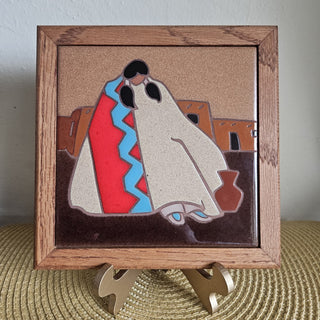 Arius of Santa Fe "Woman with Pot: Wood Framed Ceramic Tile (BRI) - MTS|133004