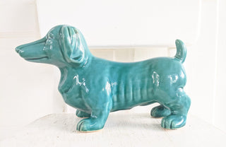 Vintage MCM Dachshund Teal Glazed Figurine #62 VV MTS|100664