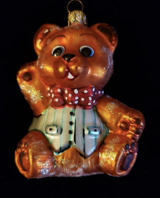 Rare Vintage Vintage 1996 Christopher Radko Huggy Bear Ornament Glass Glitter|124702