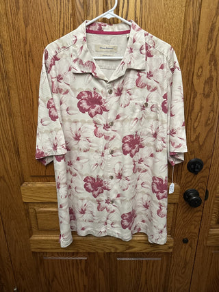 Vintage Tommy Bahama  Men's Off White Shirt with Red and White Flowers -RCD|122375