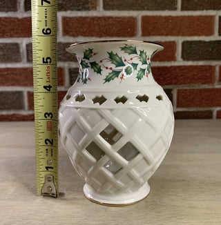 Lenox Holiday Dimension Holly Berry Collection 22 K Gold Trim Wax Tart Warmer 6" #62 VV MTS|127486