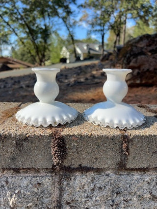 Pair Of Vintage Fenton Silver Crest Candle Stick Holders