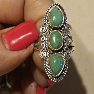 .925 cerillos 3 stone turquoise ring sz 8|92423