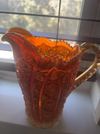 vintage Imperial Glass pitcher in the Marigold carnival glass