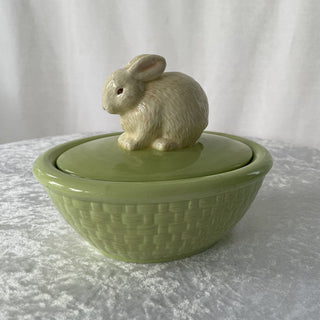 green candy dish w/ bunny lid RSV