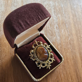 bri.craftique - Gold tone Amber Glass Cameo Brooch/Pin (BRI) - MTS|131894