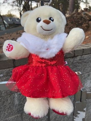 Build-A-Bear Workshop 2019 11in Cream Bear Holiday Dress