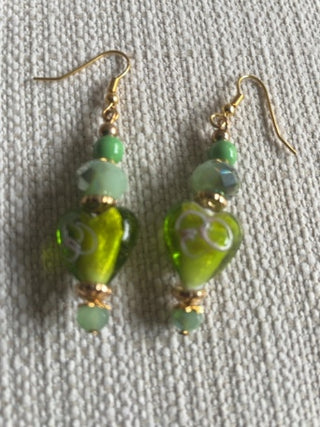 Green glass bead earrings