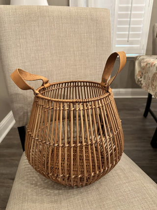 Round Natural Basket with Leather Handles MTS|105095