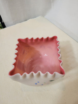 1890's Thomas Webb Cased Glass Crimped Square Bowl RCD|82840