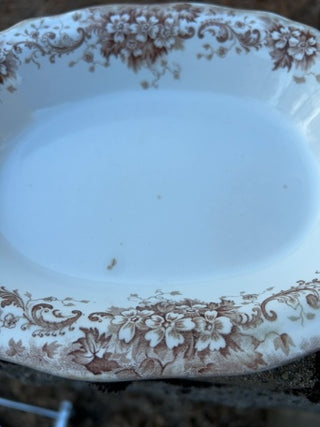 JP Antique Victorian Stratford J.H.W. & Sons Brown Floral Transfer Ware Oval Platter 9 1/2” x 7 3/4”. c1893