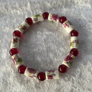 stretchy bracelet w/ pink floral beads RSV