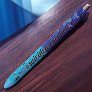 Glitter Pen (Refillable Ink Joy Gel pen. The color of the ink is the color of the pen tip) Blue Suicide Prevention. RSV|77428