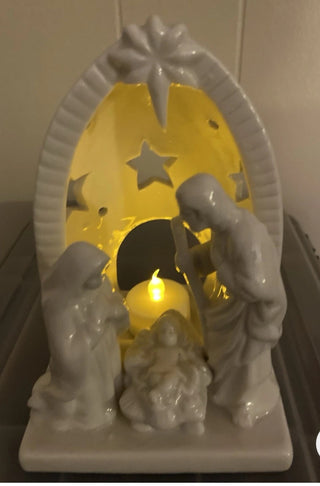 White Ceramic Nativity Set Votive Holder by Creative Co-op 6" H #62 VV MTS|95512
