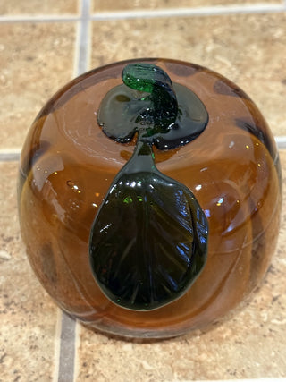 Hand Blown Art Glass Pumpkin & Stem 4” Amber Gold Harvest Fall Decor RCD|112767
